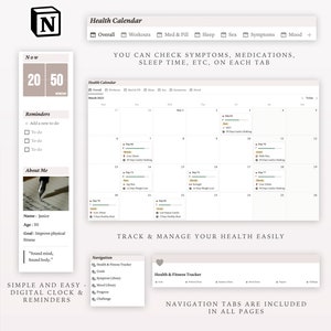 SIMPLE Health Tracker Notion Template Notion Health and Fitness Planner, Aesthetic Notion Template, Health and Fitness Dashboard image 2