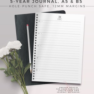 BAY LEAF 5-Year Journal A5 & B5 Printable Planner Inserts, Undated Daily Agenda, Daily Journal Paper, Planner Refill, 5 Years Diary image 7