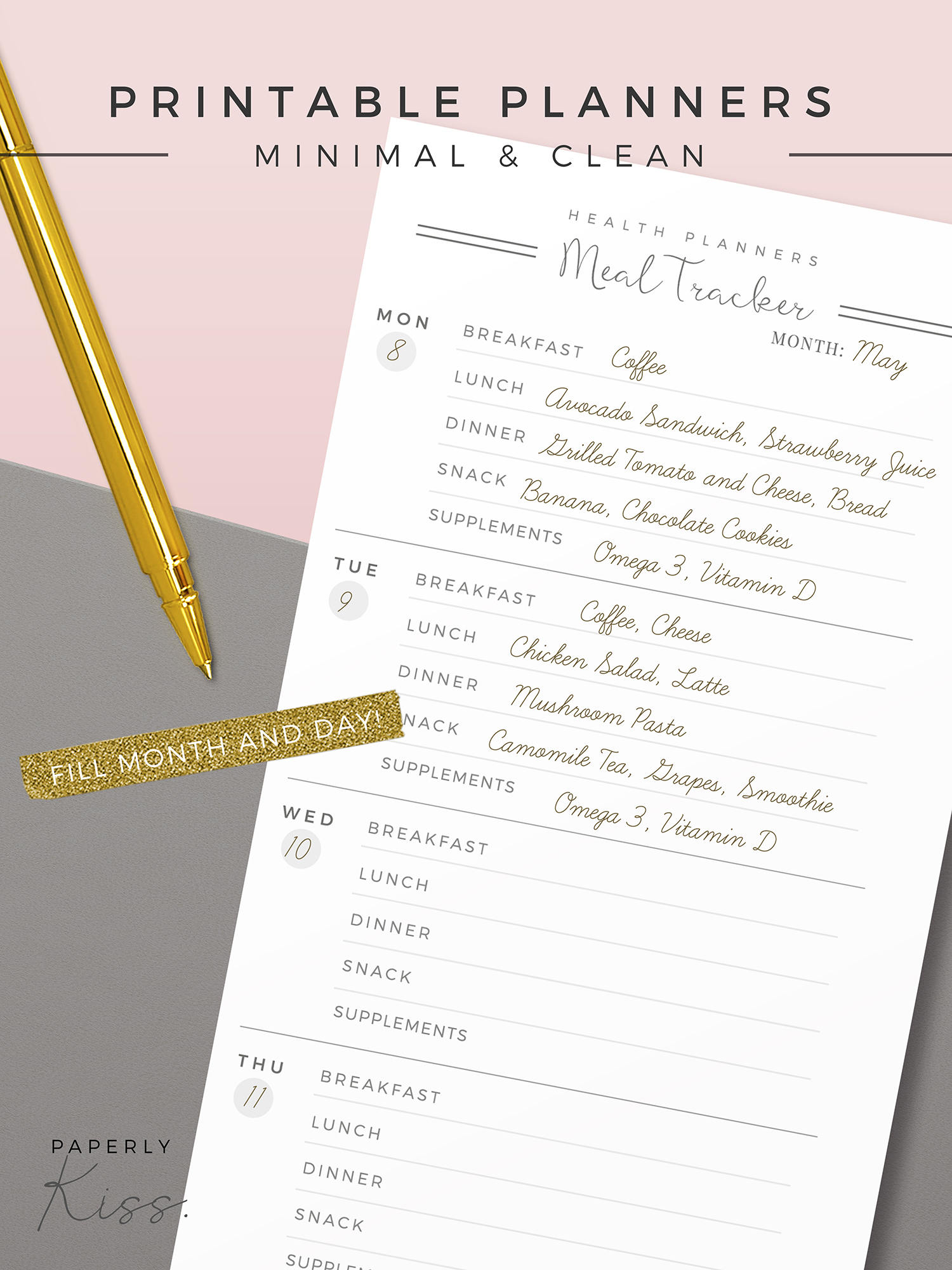 PERSONAL Meal Tracker, Printable Planner Inserts, Personal Food Planner ...