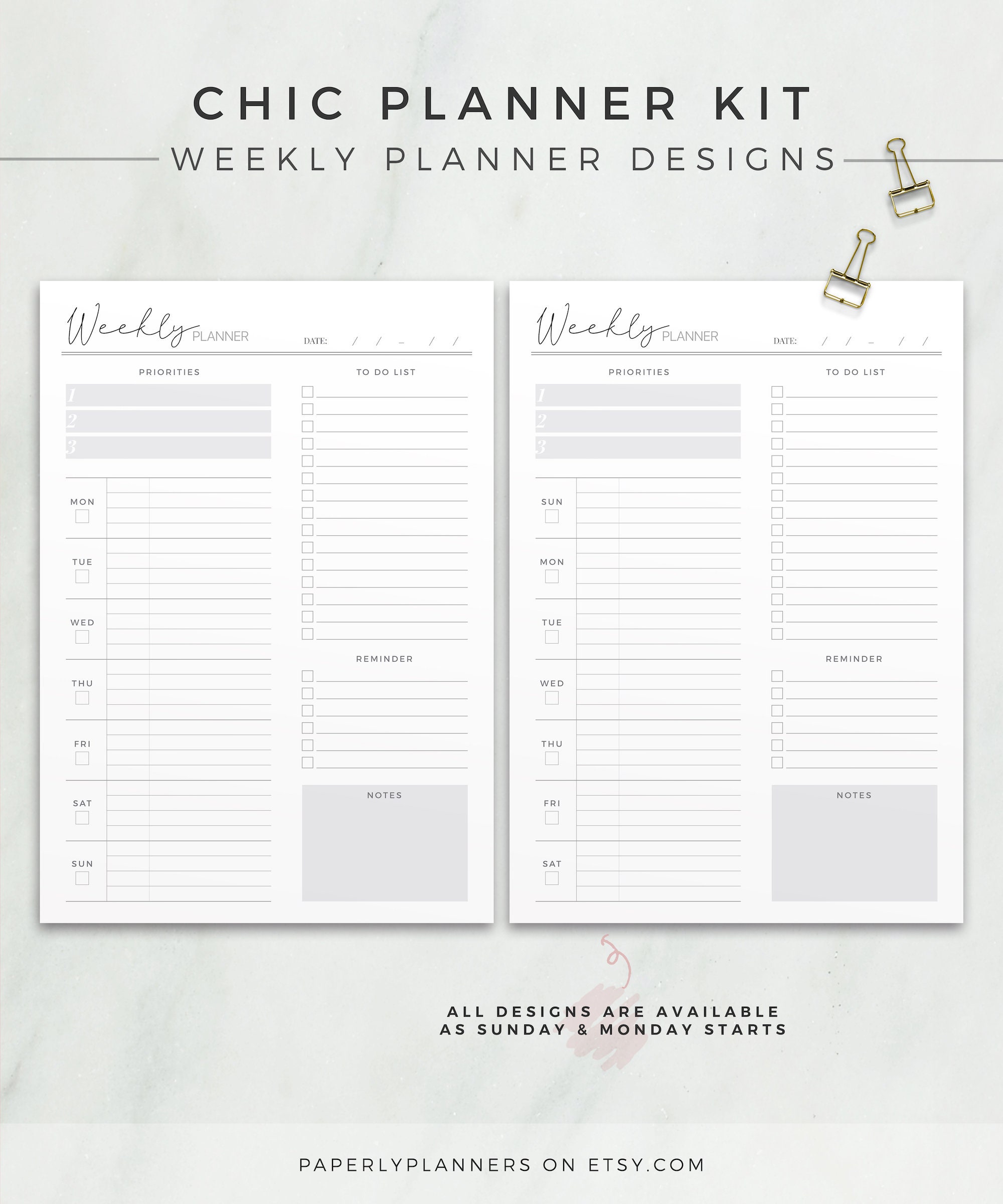 Chic Planner Kit | Printable Planner Bundle, Undated Planner Inserts ...