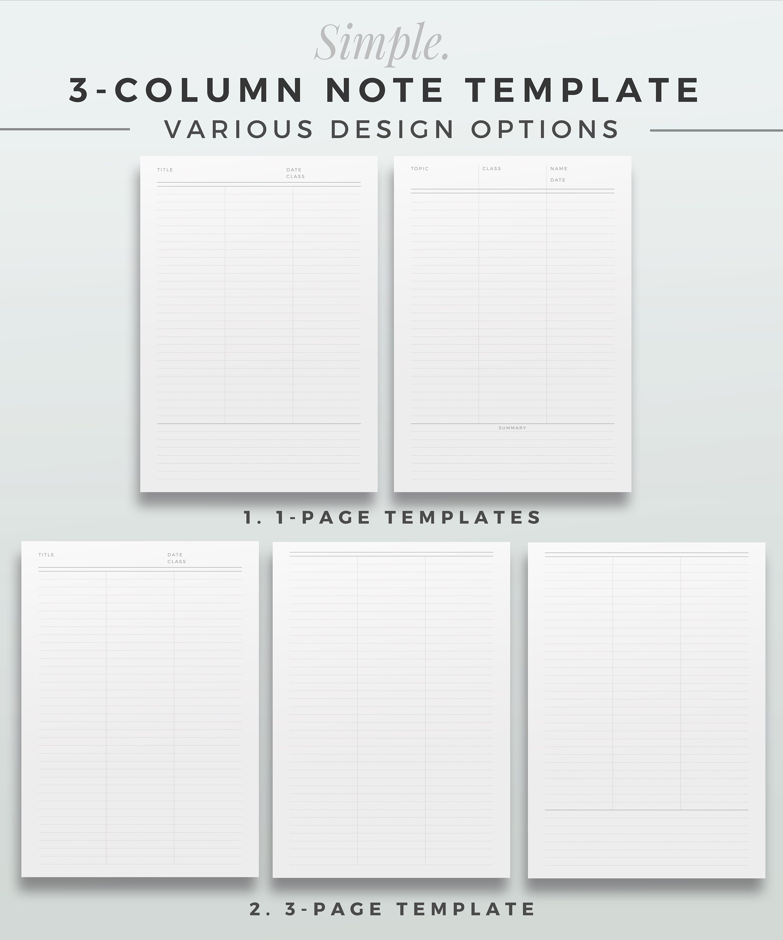 SIMPLE 3column Note Template A4 & LETTER Printable Note Etsy
