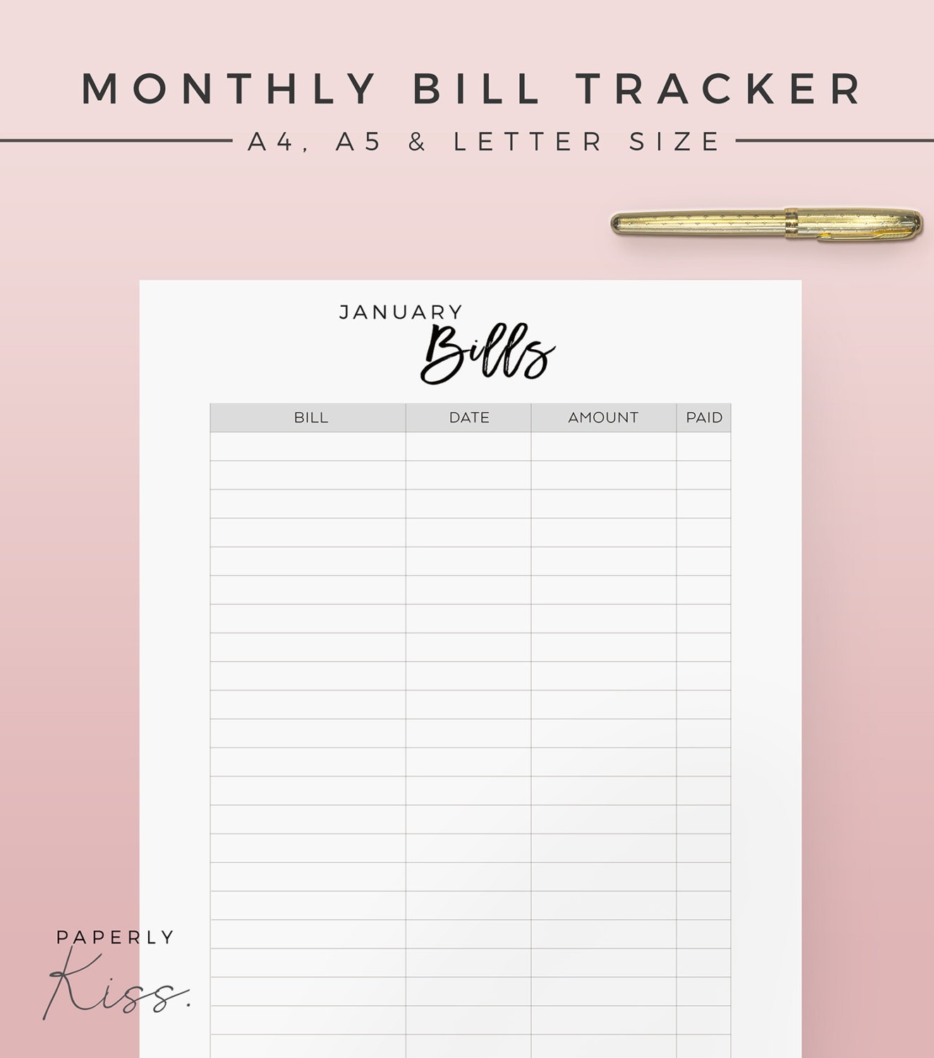 Monthly Bill Tracker Printable Planner Inserts A4 A5 Etsy