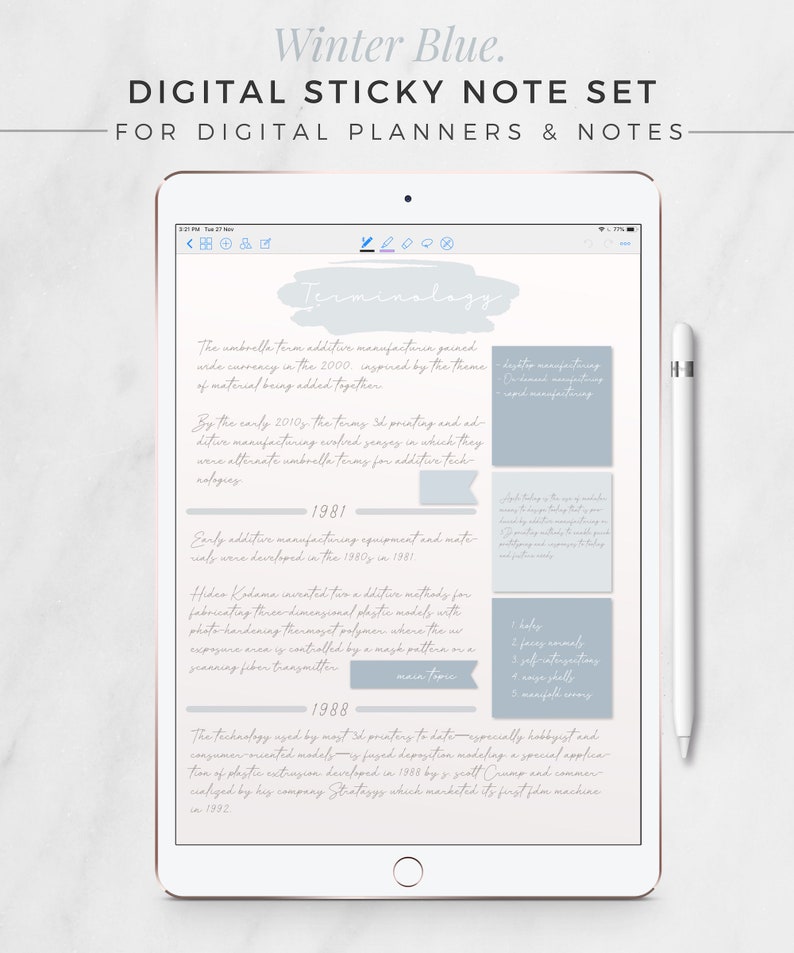 Ensemble de notes autocollantes numériques WINTER BLUE Notes autocollantes neutres, Notes autocollantes iPad, Planificateur numérique, GoodNotes, Notabilité, Marqueur de page numérique image 6