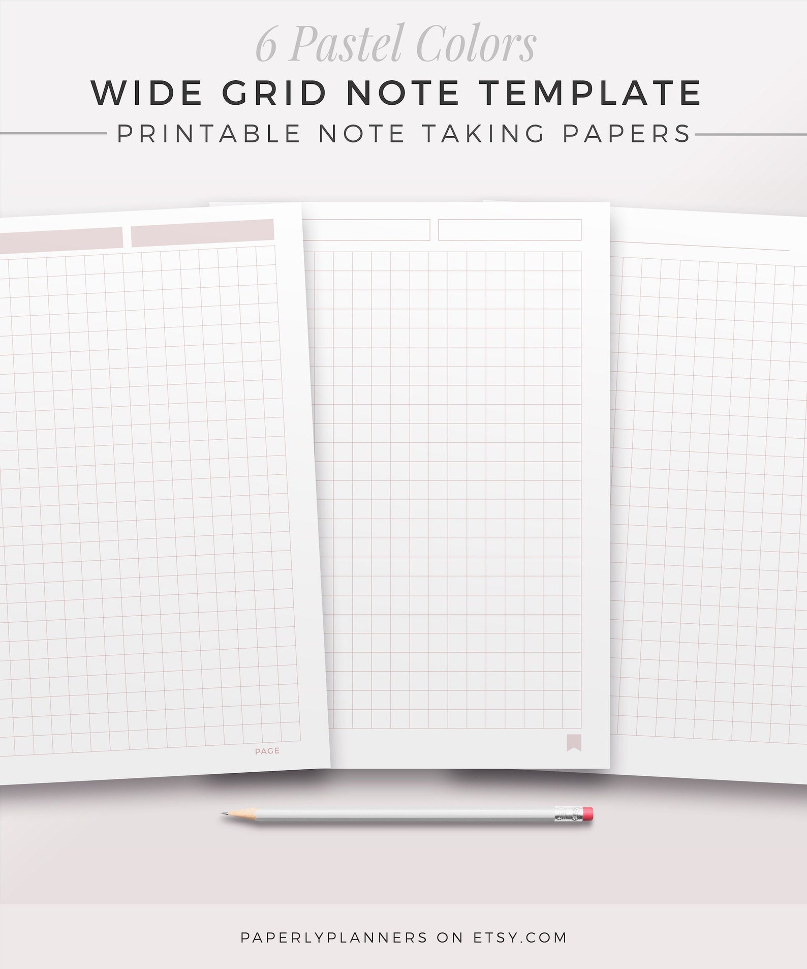 6 PASTEL Grid Note | WIDE Grid, Notebook Template, Printable Note ...