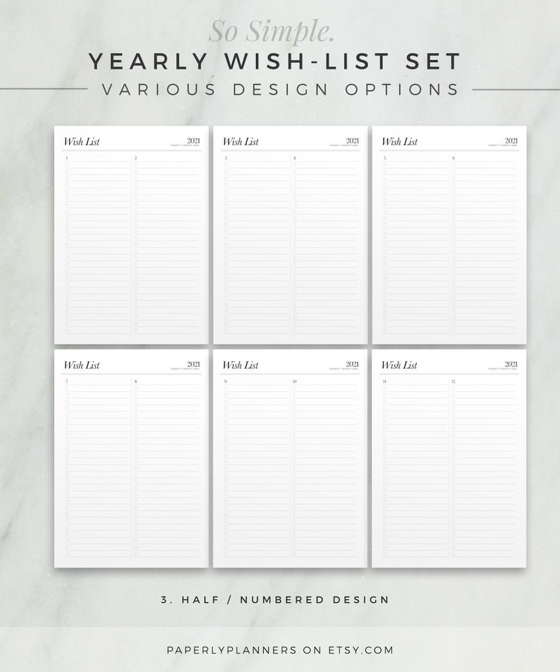 SO SIMPLE Wish List Set Yearly Shopping Planner Printable Etsy