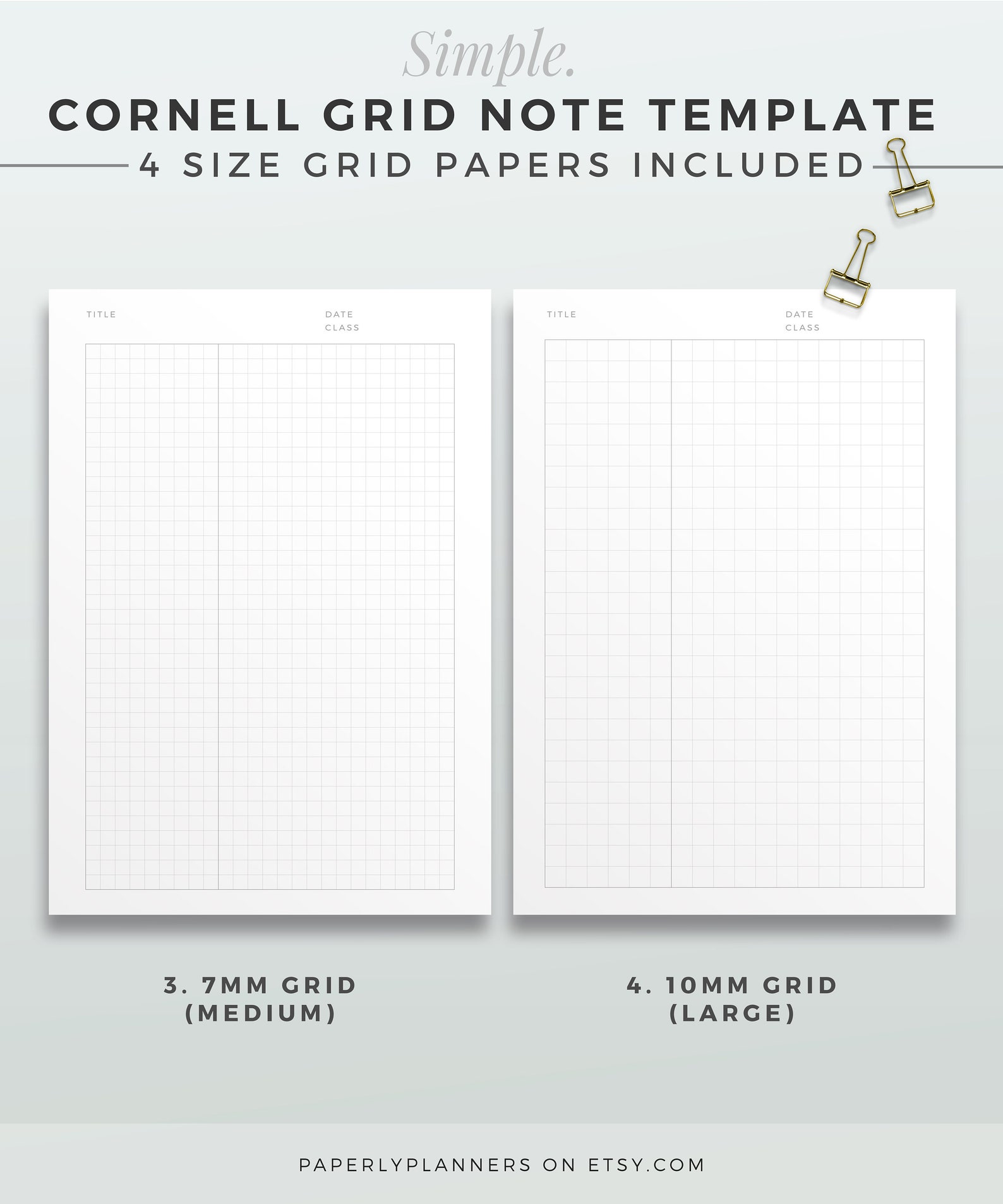 SIMPLE Cornell Grid Note Template A4 & LETTER Printable Note Inserts ...