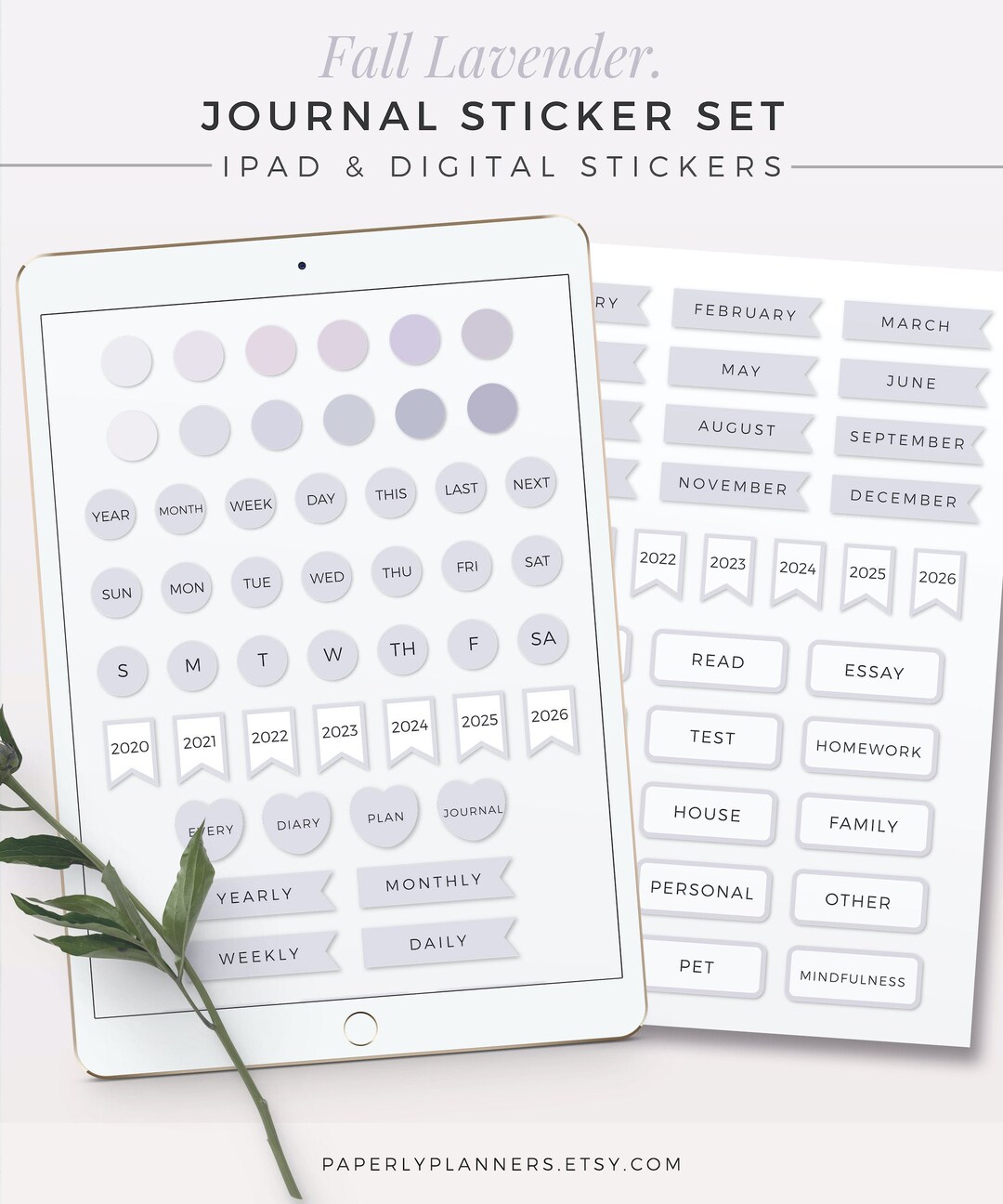 FALL LAVENDER Journal Stickers | Digital Stickers, Neutral Sticky Notes ...