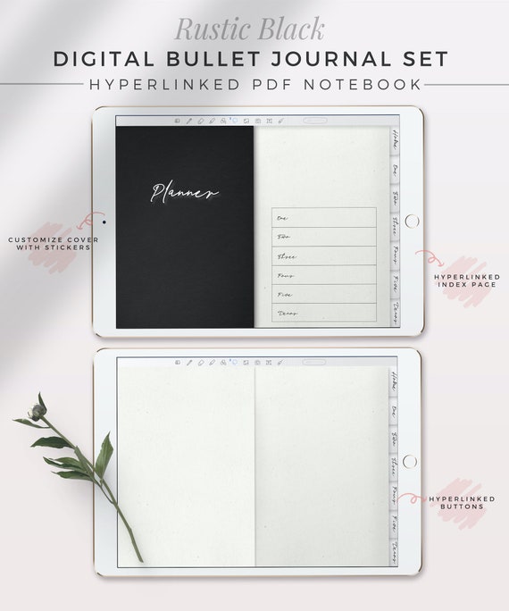 RUSTIC BLACK Digital Bullet Journal Kit Digital Planner, iPad Hyperlinked  Notebook, Goodnotes, Notability, Digital Sticker Set, Digibujo 