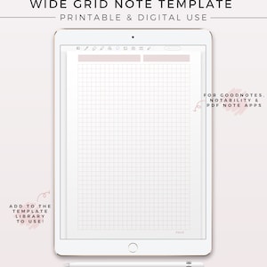 6 PASTEL Grid Note | WIDE Grid, Notebook Template, Printable Note ...