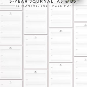 BAY LEAF 5-Year Journal A5 & B5 Printable Planner Inserts, Undated Daily Agenda, Daily Journal Paper, Planner Refill, 5 Years Diary image 3