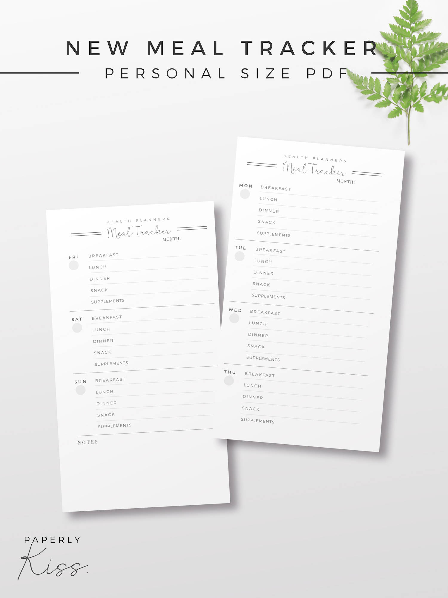 PERSONAL Meal Tracker, Printable Planner Inserts, Personal Food Planner ...