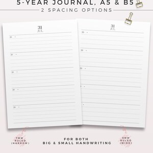 BAY LEAF 5-Year Journal A5 & B5 Printable Planner Inserts, Undated Daily Agenda, Daily Journal Paper, Planner Refill, 5 Years Diary image 5