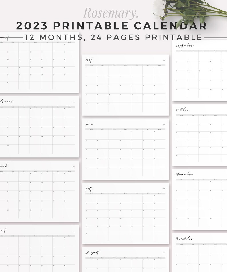 ROSEMARY 2023 Calendar One Page Monthly Planner, Printable Planner