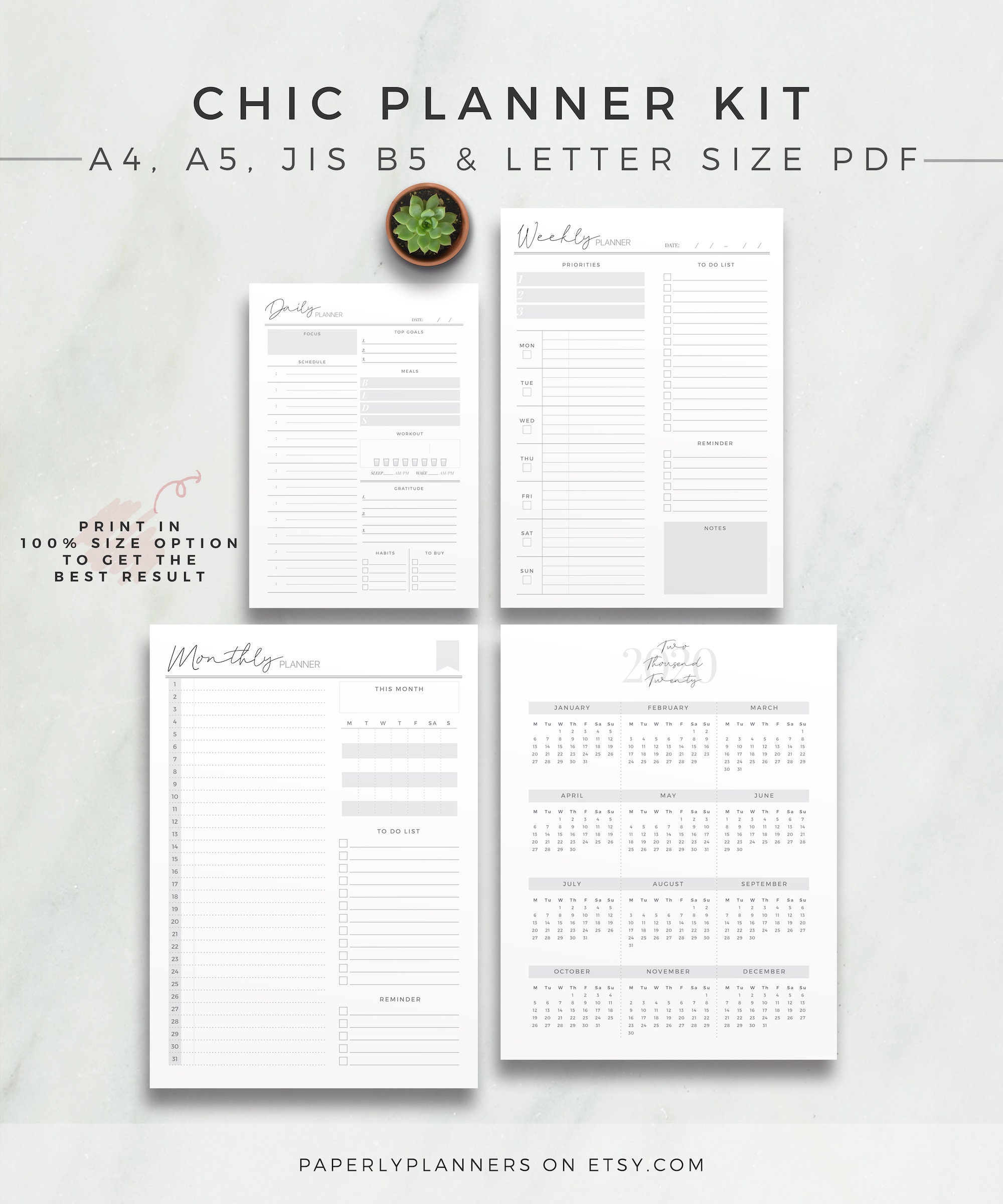 Chic Planner Kit Printable Planner Bundle Undated Planner Etsy