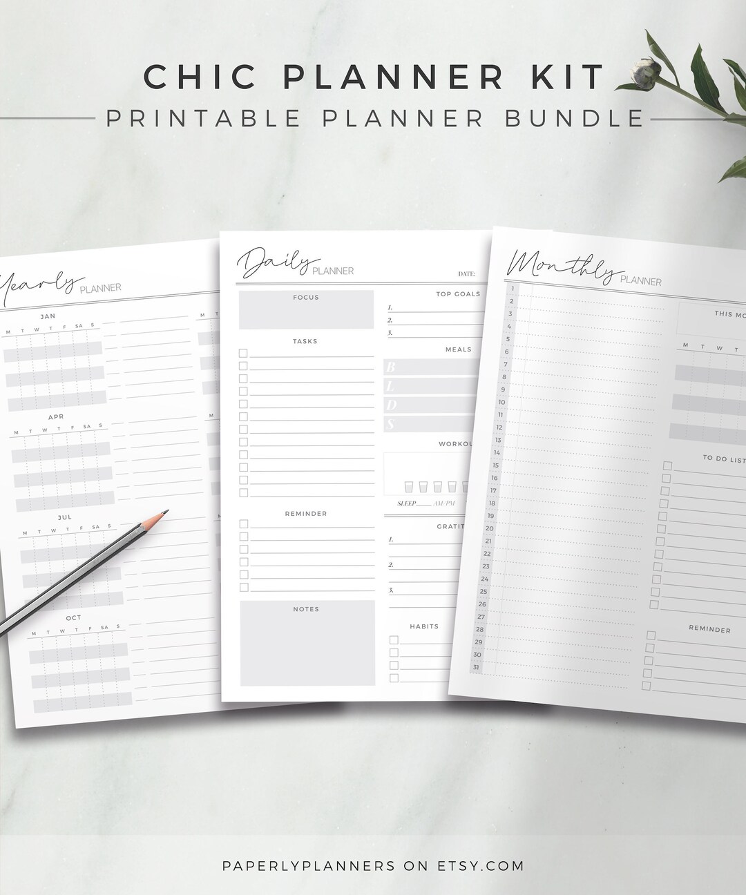 Chic Planner Kit | Printable Planner Bundle, Undated Planner Inserts ...