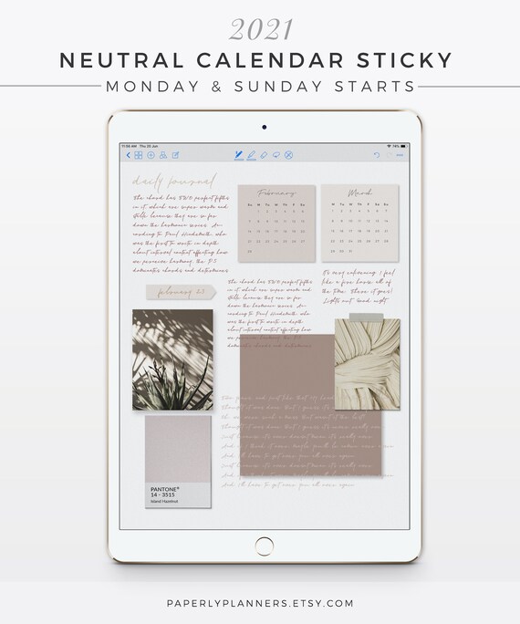 2021 Neutral Digital Calendar Sticky Notes Ipad Sticky Etsy