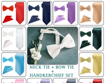 Classic Men’s Neckties with Handkerchief Cufflink Classy Satin Neck Tie for Casual & Formal Wear Business Meetings Weddings Parties