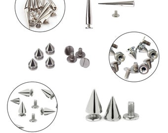 Silberne Screwback Spike Cone Studs für Lederhandwerk, Kleidung, Taschen, Jacken