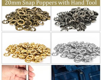 20mm Snap Popper With Fixing Hand Tools for DIY Toolkit, Arts Crafts, DIY Projects, Leathercraft, Fastening Clothes, Repair and Replacement