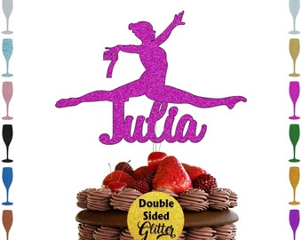 Personalised Gymnast Gymnastics Happy Birthday cake topper, Yoga Glitter Cake Topper, Personalised Birthday Cake Decoration Any Name Age