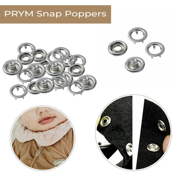 PRYM Snap Poppers Fasteners Prong Ring Press Studs Buttons for Babygrows, Baby Bib, Kids Wear, Clothing Accessory, DIY Craft Projects