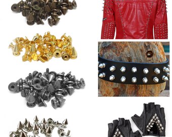 50 x gold Seau champignon Cône Punk Spike Goujons vis de retour rivets-laiton-UK 50 x gold Seau champignon Cône Punk Spike Goujons vis de retour rivets-laiton-UK