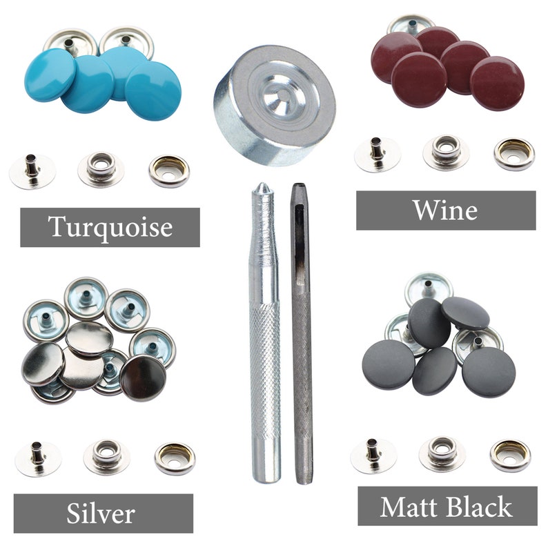 Boutons-pression en métal de 15 mm, 4 pièces avec outil de fixation à la main, durables et légers pour jeans, cuir projets de couture tricot image 5