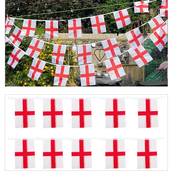 Banderole de fanions de l'Angleterre, St Georges Angleterre 7 m Bannière 20 drapeaux pour fête de rue Football Rugby Cricket Day Décoration