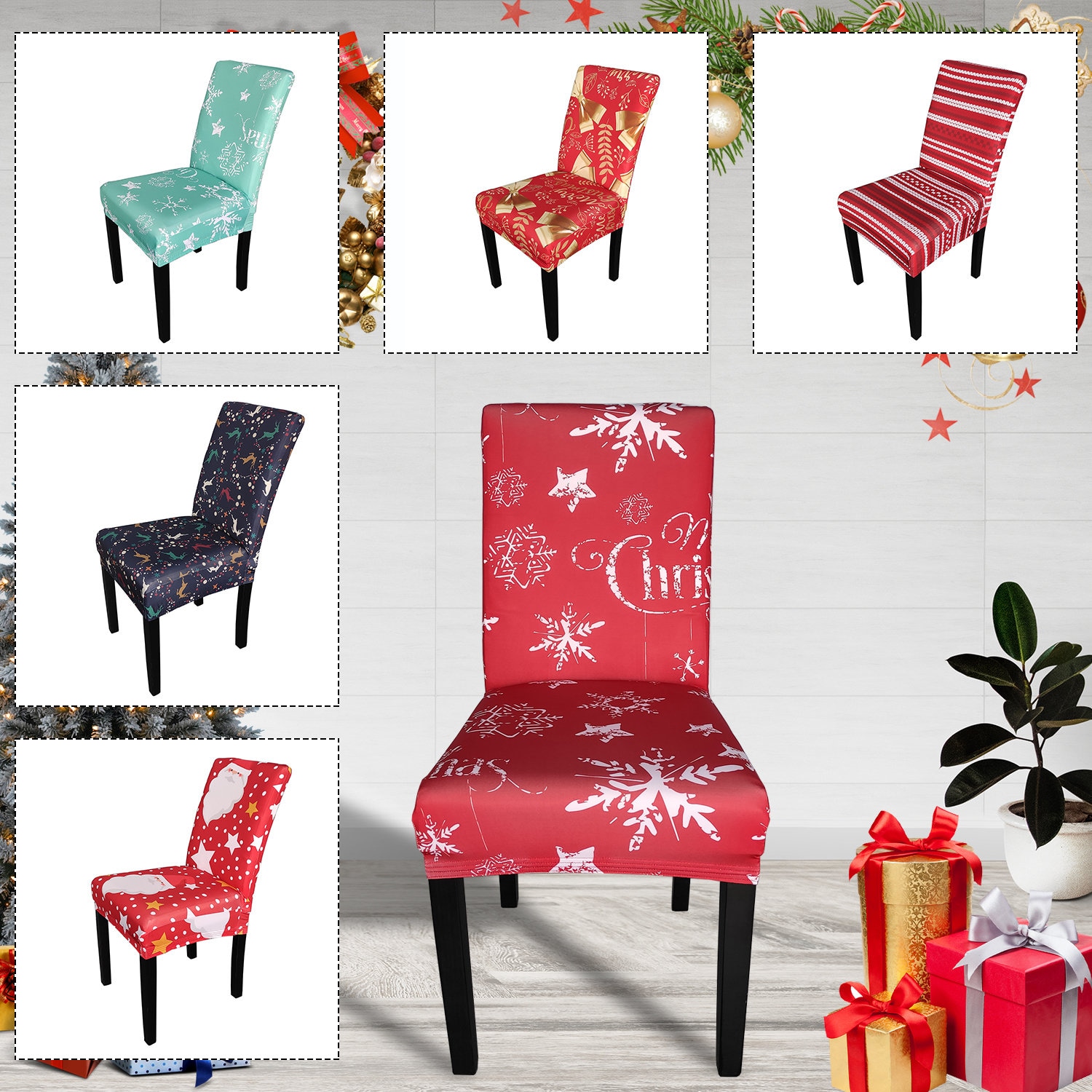 Ensemble De 5 Housses De Chaise En Tissu Non Tissé Imprimé De Noël Pour  Siège De Chaise & De Dossier & De Tabouret, Décoration Festive, Mode en  ligne