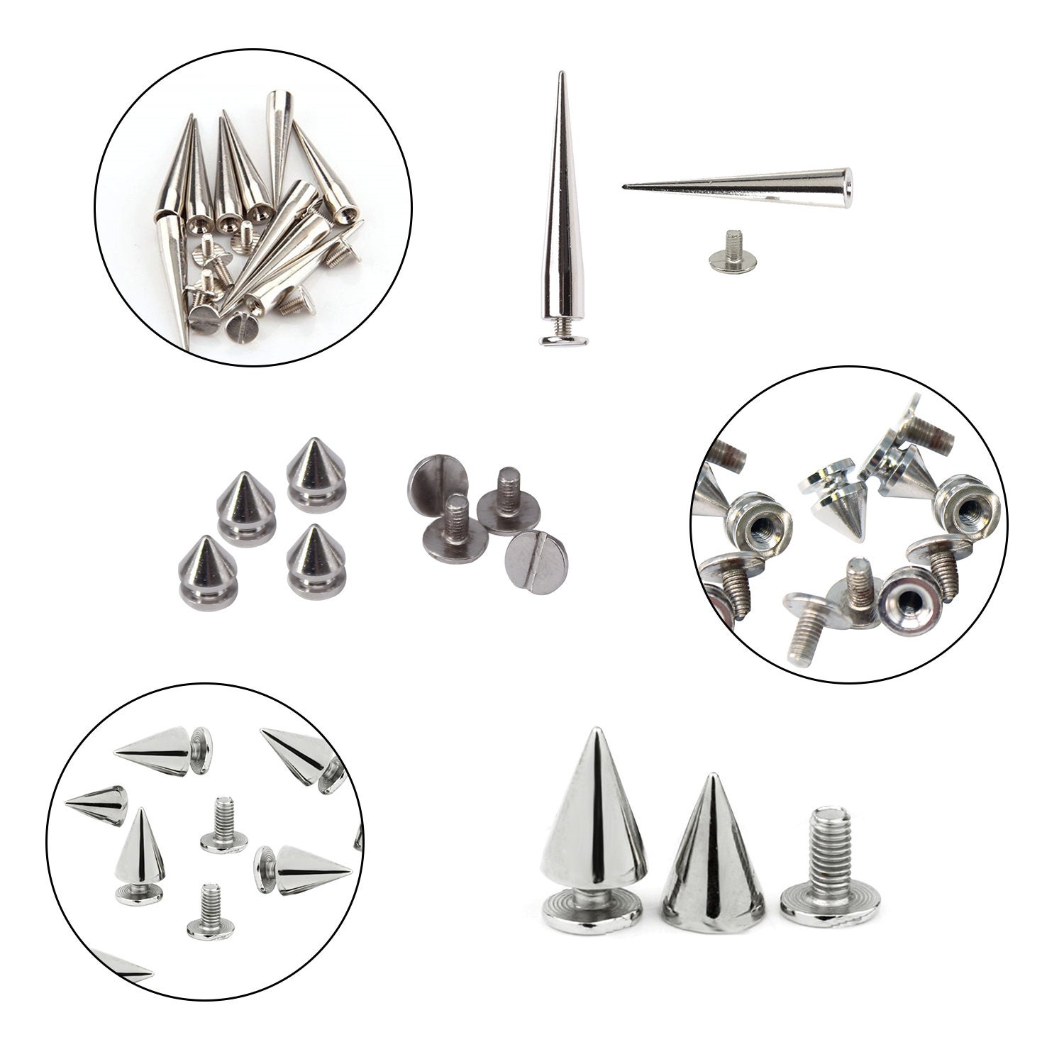 100 PCS Trendy 10MM Silver Spots Cone Screw Metal Studs Rivet Bullet Spikes  DIY