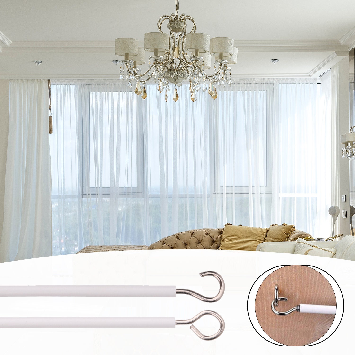 Net Curtain Wire Hook Set With Hook and Eyes Set Strong Wire