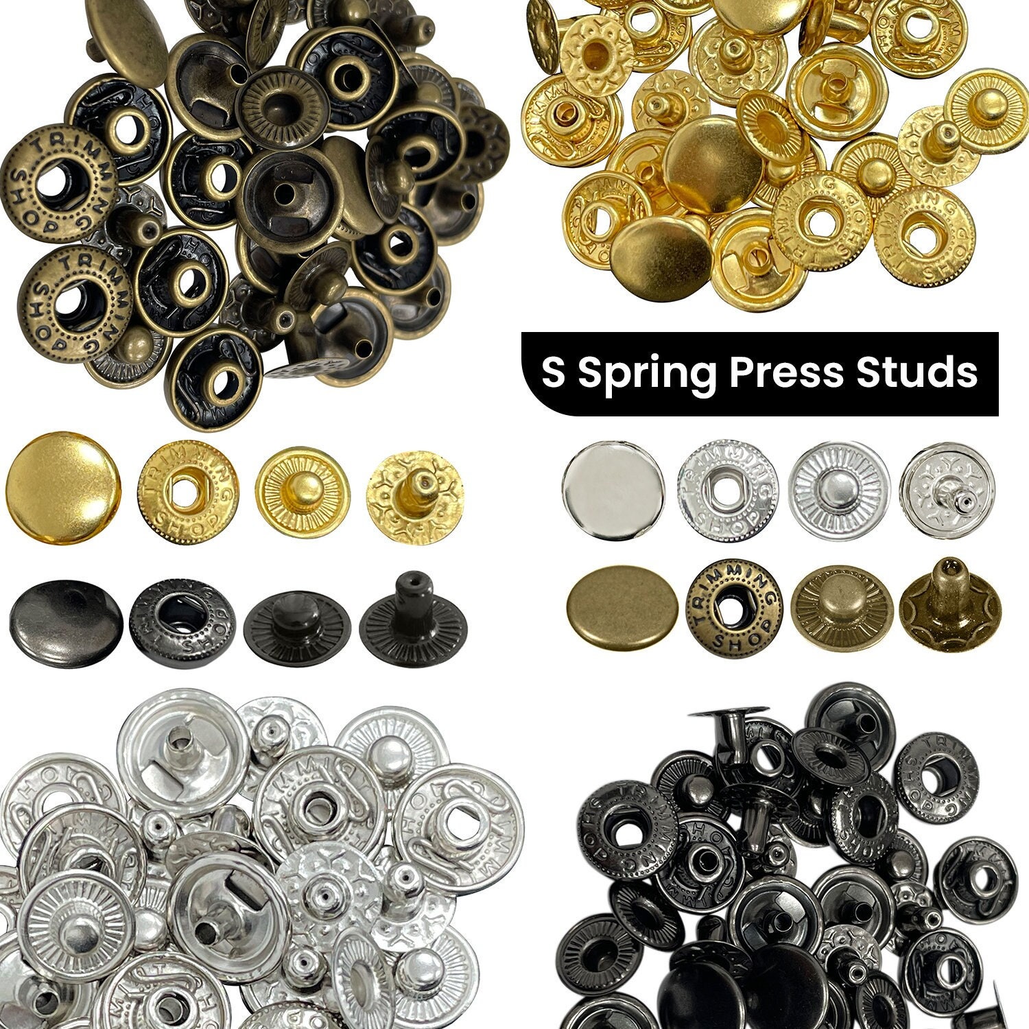 Trimming Shop 20mm S Spring Press Studs 4 Part, Durable and Lightweight,  Metal Snap Buttons Fasteners for Jackets, DIY Leathercrafts, Sewing Clothing,  Purses, Gunmetal Black, 20pcs 
