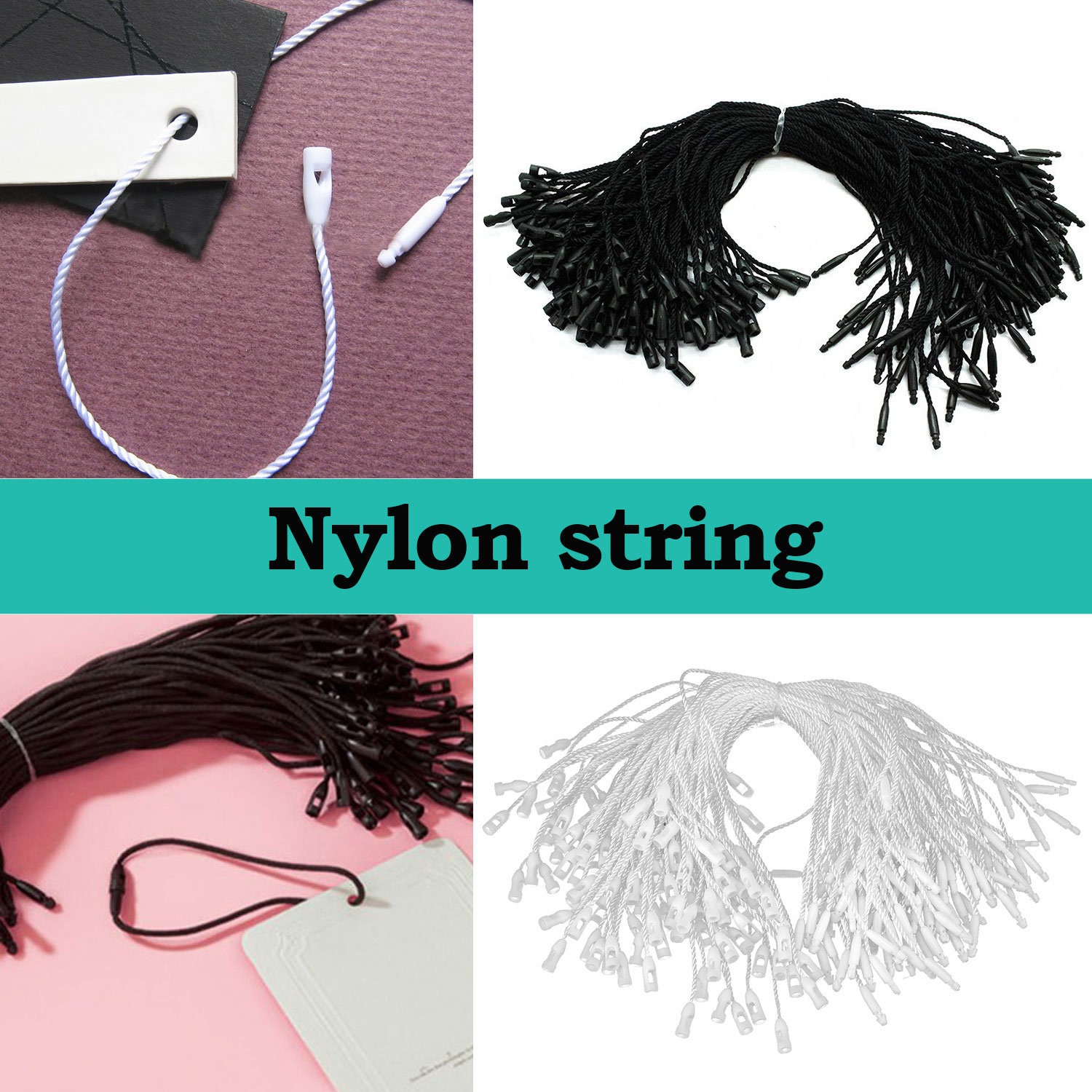 10 Inch Black Nylon String for Hang Tags Snap Lock for Attaching