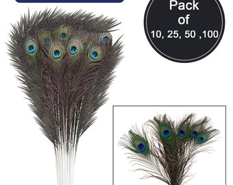 Plume de paon naturelle 27 " -31 " plumes colorées beaux yeux naturels 10-25-50-100 Pcs-nuptiale, Halloween, Artisanat