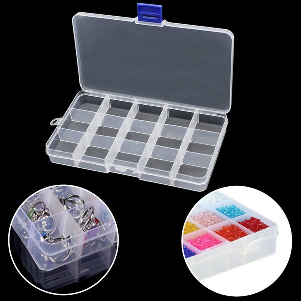 15 Compartiment de rangement en plastique bijoux Artisanat Perles Boucles d'oreilles Organizer Box Case