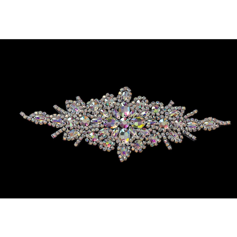 Clear Crystal Diamante Diamond Rhinestone Motif Brooch in Silver /& Ab Silver Sewing Applique Bridal Clothes Decoration Patch