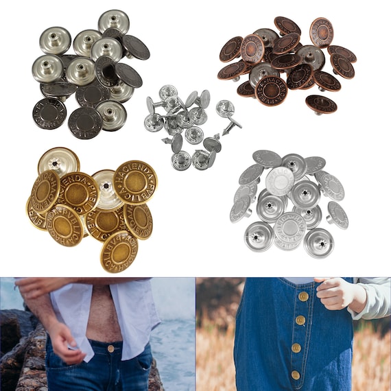 Trimming Shop 25mm Replacement Jean Buttons No Sew Buttons with Back Pins  Rivet, Antique, 100pcs