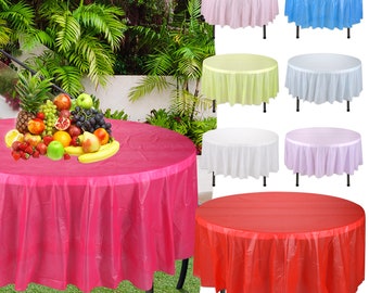 Round Tablecloth Disposable Wipe Clean Plastic Waterproof & Spill Proof Party Table Cover Suitable for Picnic Birthday Wedding Party Décor