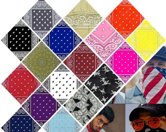 100% Cotton Unisex Bandanas, Facemask Neckerchief Head tie Paisley Pattern Cowboy Bandana for Headband Scarf, Head Wrap, Wristband, Headwear