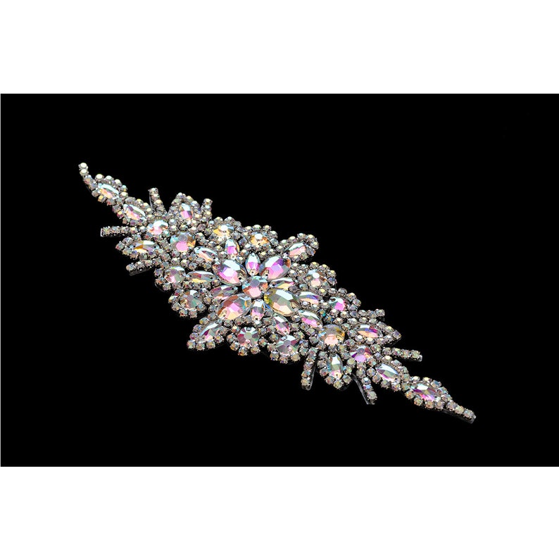 Clear Crystal Diamante Diamond Rhinestone Motif Brooch in Silver /& Ab Silver Sewing Applique Bridal Clothes Decoration Patch