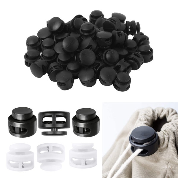 Spring Loaded Black & White Kunststoff Toggle Cord Lock Stopper Cord Seil Tasche Schnalle Geldbeutel Schließungen oder Verschönerung