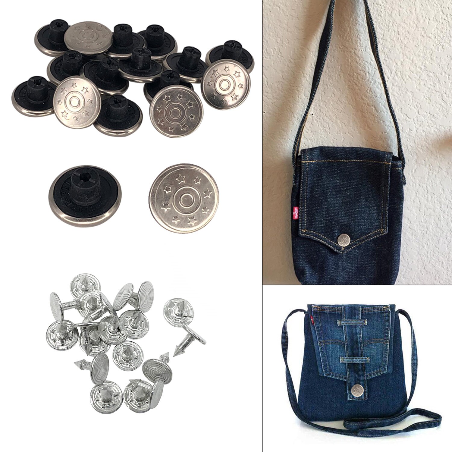 Shiny Silver Jeans Buttons 8 Stars 