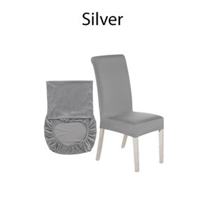 Stretch Chair Covers Short Style Spandex Dining Removable Chair Cover Washable Wedding Banquet Home Decor Seat Slipcover Baby Shower Silver