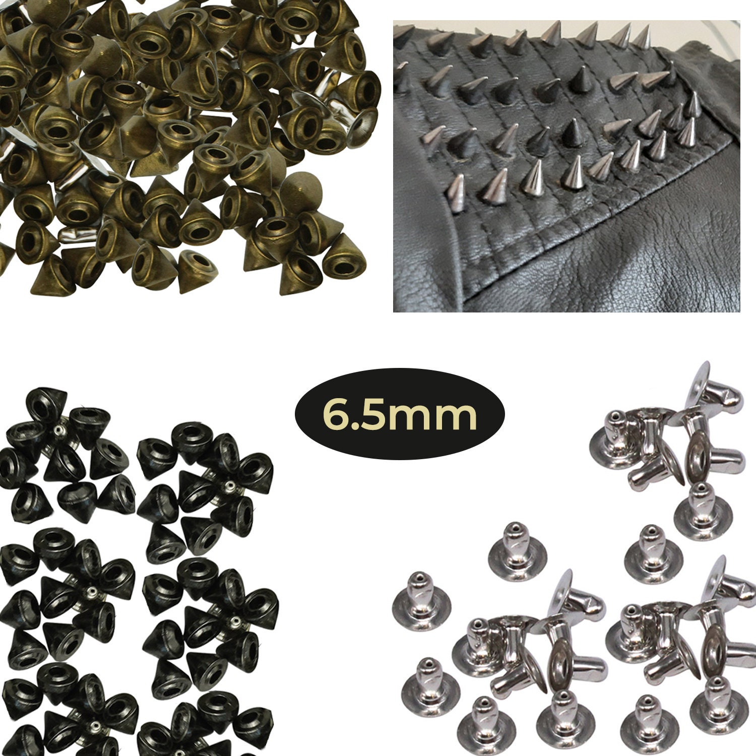 50pcs White Cone Spike Studs with Screwback Bullet Rivets buttons- Custom  Punk Shoes Bags Leather crafts Accessories DIY