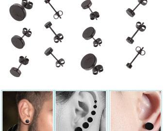 6pcs / 12pcs ronde en acier inoxydable noir Boucles d'oreilles Mode Stud 3 mm - 8 mm pour les hommes et les femmes accessoires Piercing Mode