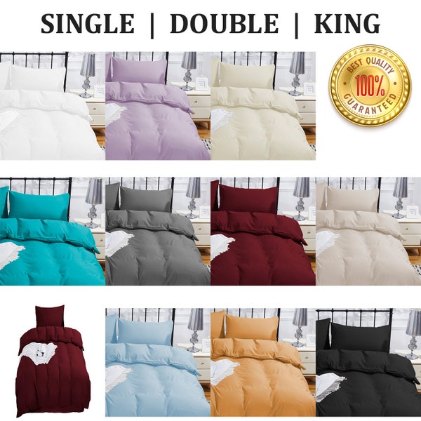 Single, Double, King Duvet Cover Plain with Zipper With Matching Pillow Case Washable Polyester Bedding Quilt Linen Cover Set Home decor