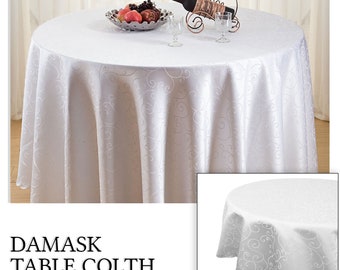 70" -120 " Blanc Table ronde tissu / damassé nappe / branche tourbillon motif vaisselle / de Noël, Banquet, parties, Dîner