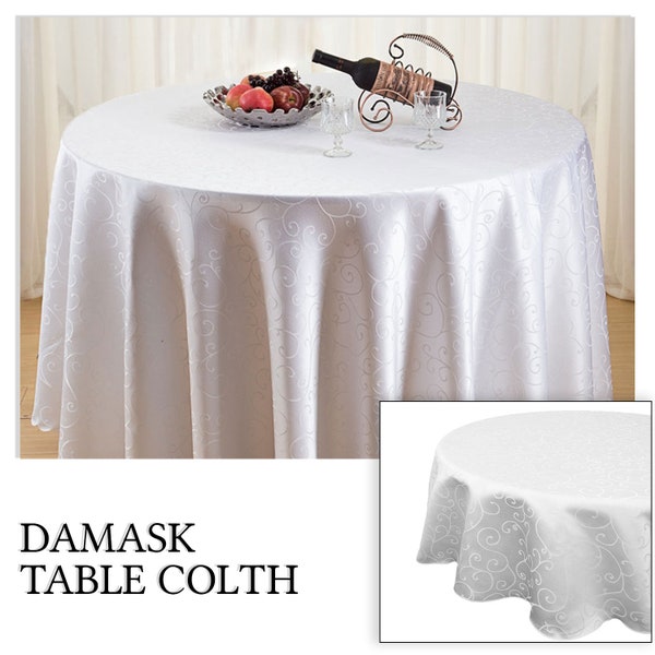 70" -120 " Blanc Table ronde tissu / damassé nappe / branche tourbillon motif vaisselle / de Noël, Banquet, parties, Dîner