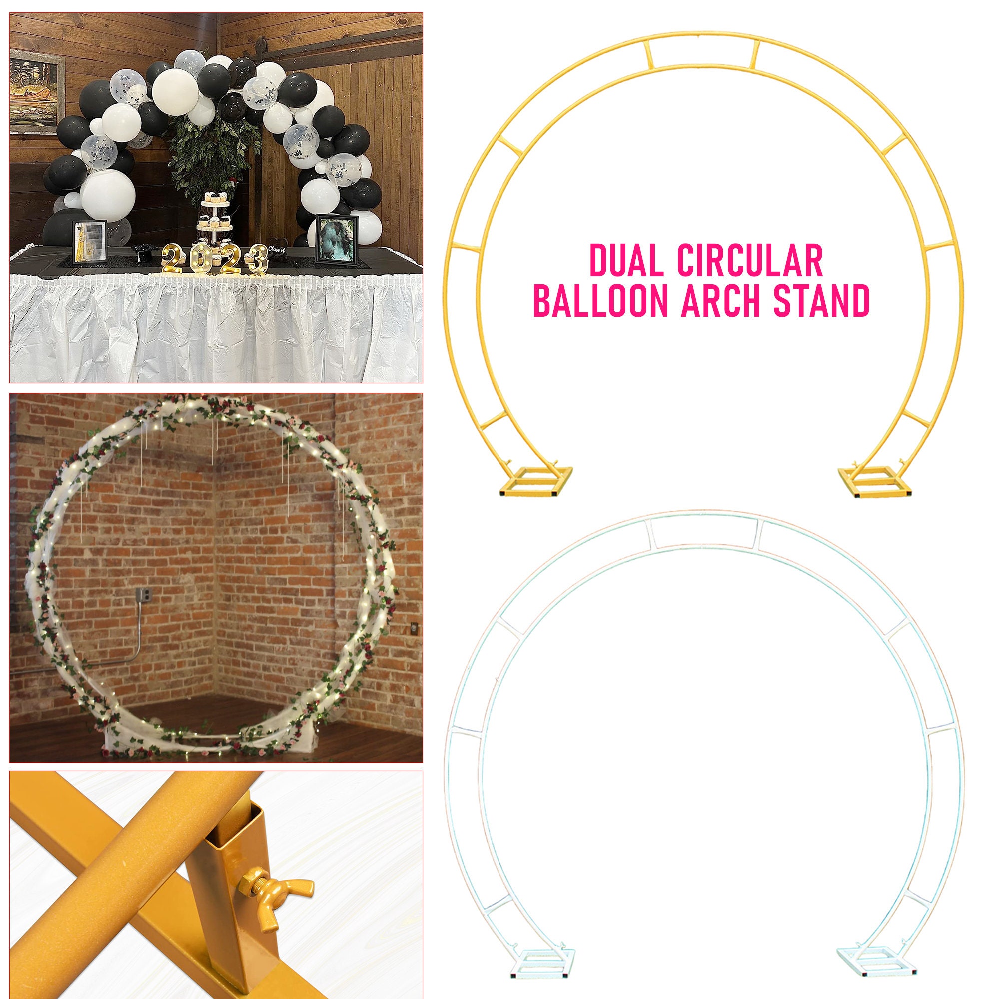 Soporte de arco de globo de doble círculo, marco de fondo de arco circular  de Metal con base para decoraciones de fiesta de cumpleaños de boda al aire  libre -  España