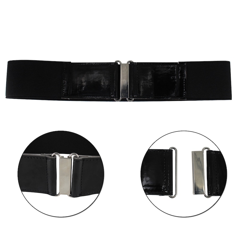 50mm Wide Women/'s Black Waist Belt Ladies Stretch Waistband Clipon Clasp Silver Buckle for Western Outfits Casual or Formal Dresses Gowns